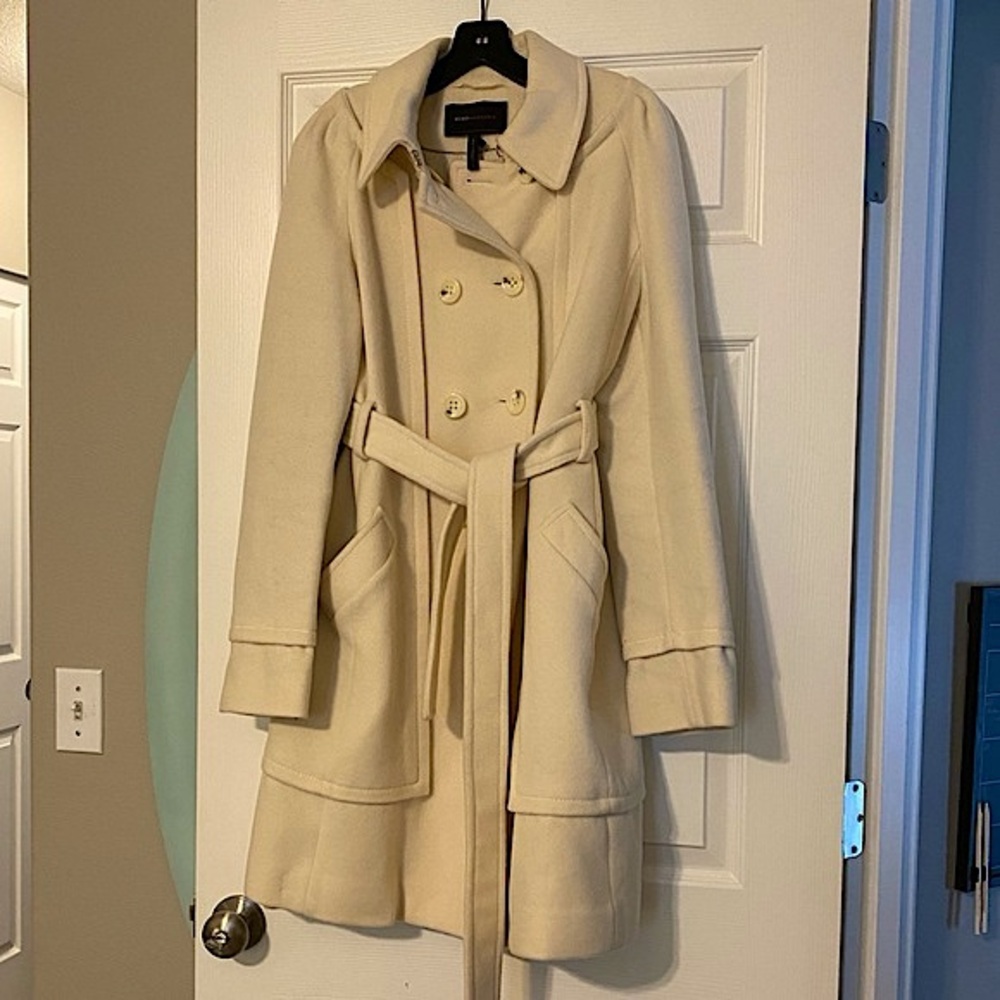BCBG MAXAZRIA Cream Wool Blend Trench Coat —Size XS